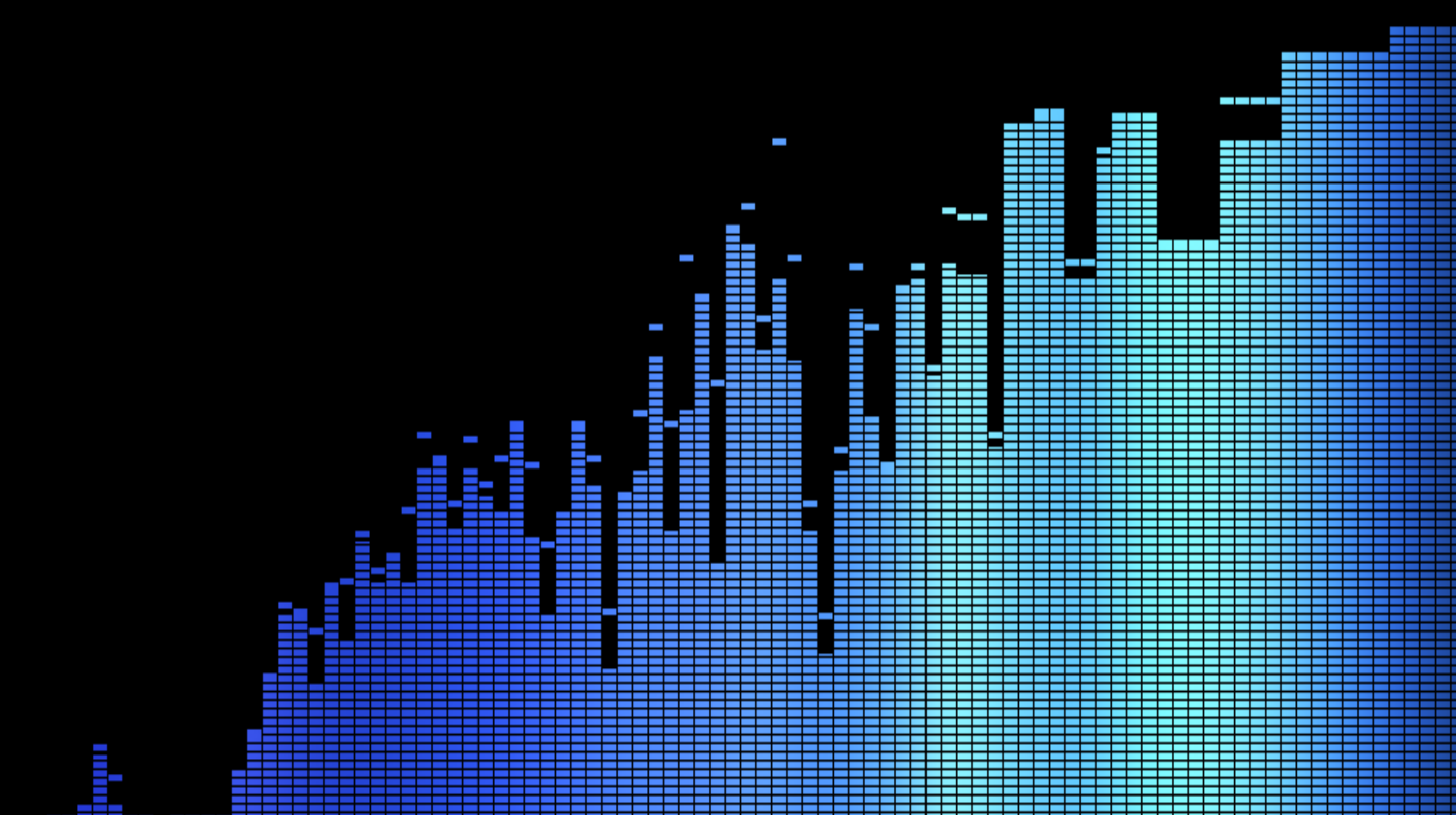 LumaEdge audio visualizer with segmented blue and cyan frequency bars